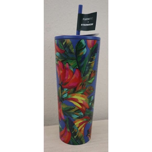 Farm Rio +Starbucks Blue Banana Mix 24oz Cold Cup Tumbler Summer '25 Lmt. Edt. - Picture 2 of 10